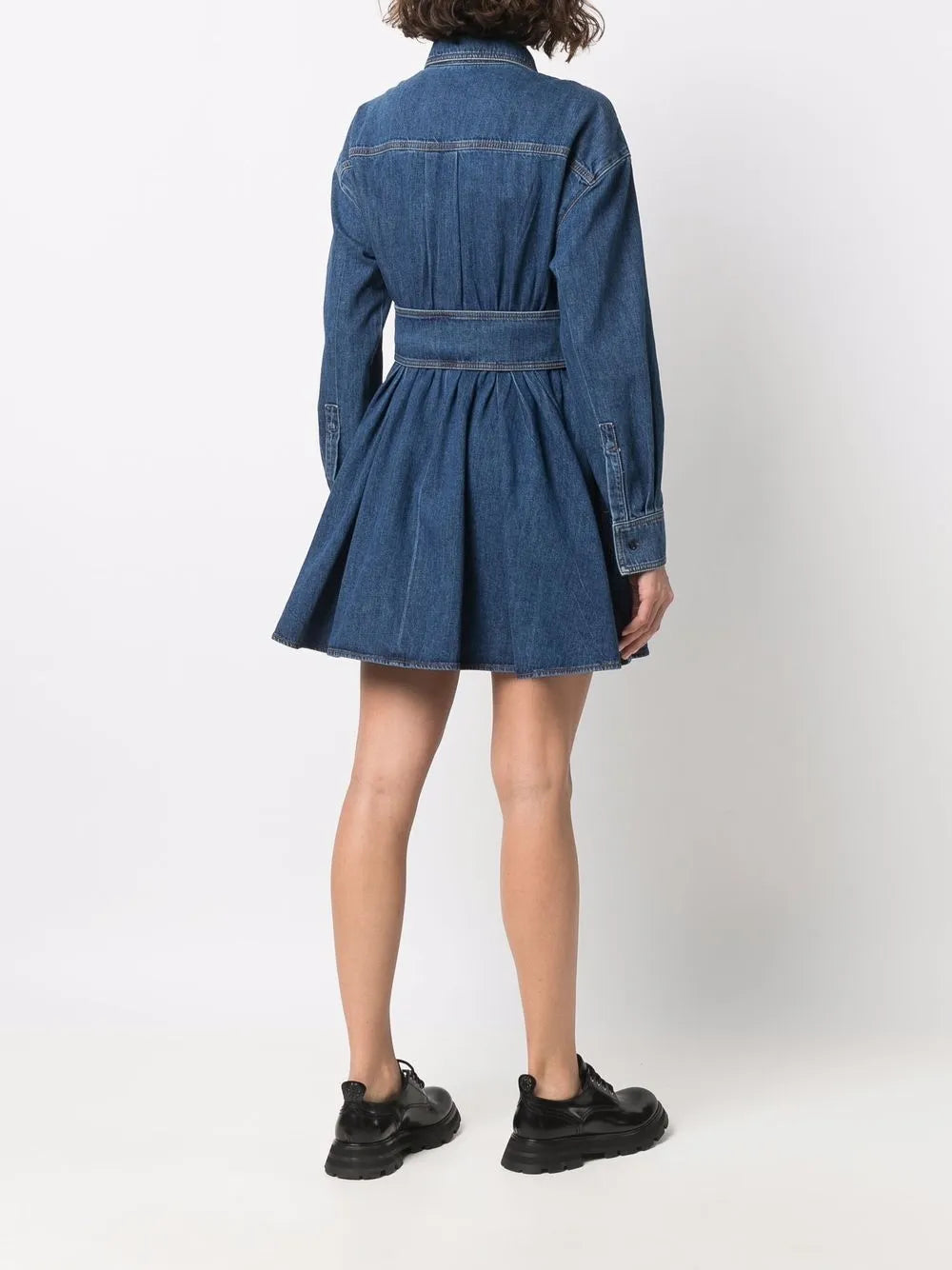 Alexander McQueen Structured Denim Fit-and-Flare Dress - image 6