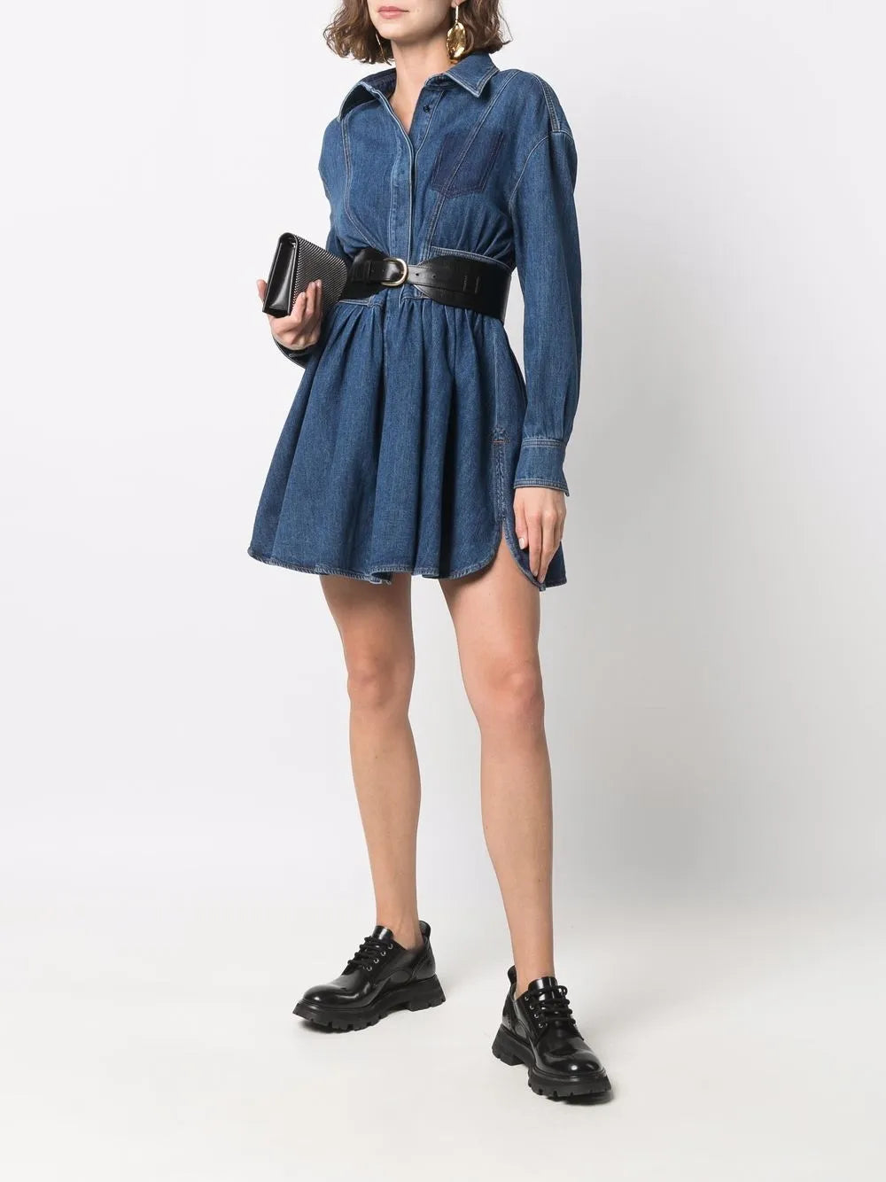 Alexander McQueen Structured Denim Fit-and-Flare Dress - image 2