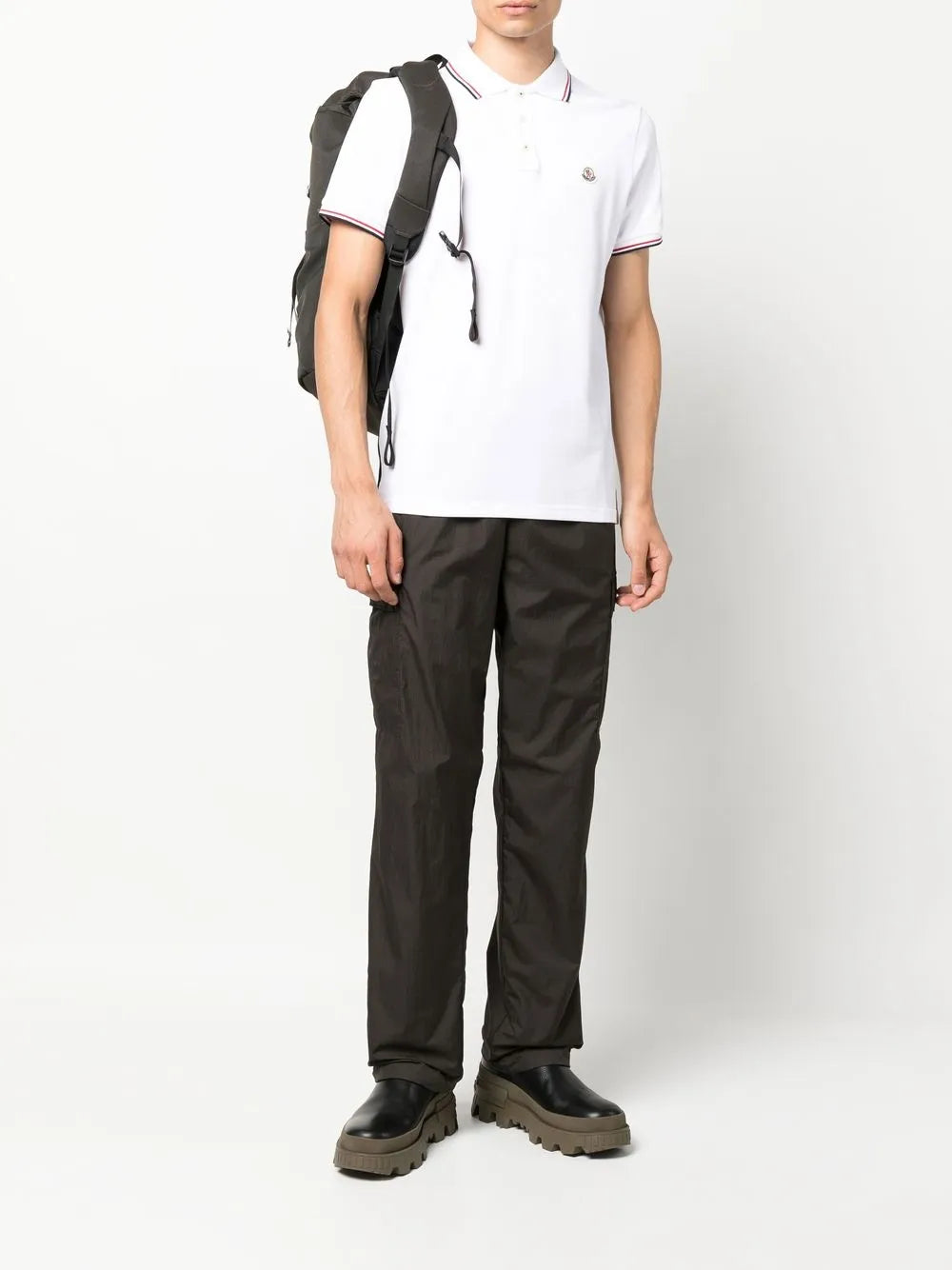 Moncler White Polo Shirt with Tricolour Trim - image 2