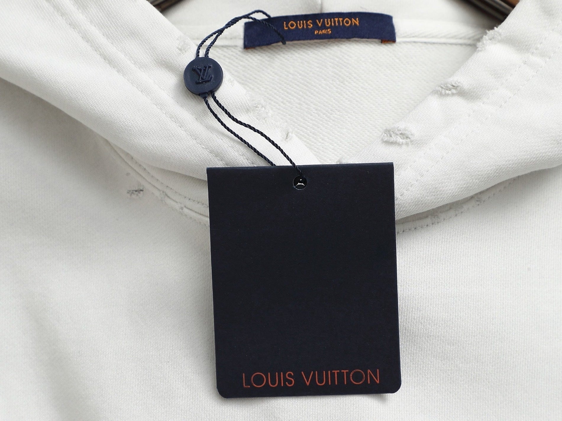 Louis Vuitton White Gradient Hoodie with Blue LV Patch - image 6