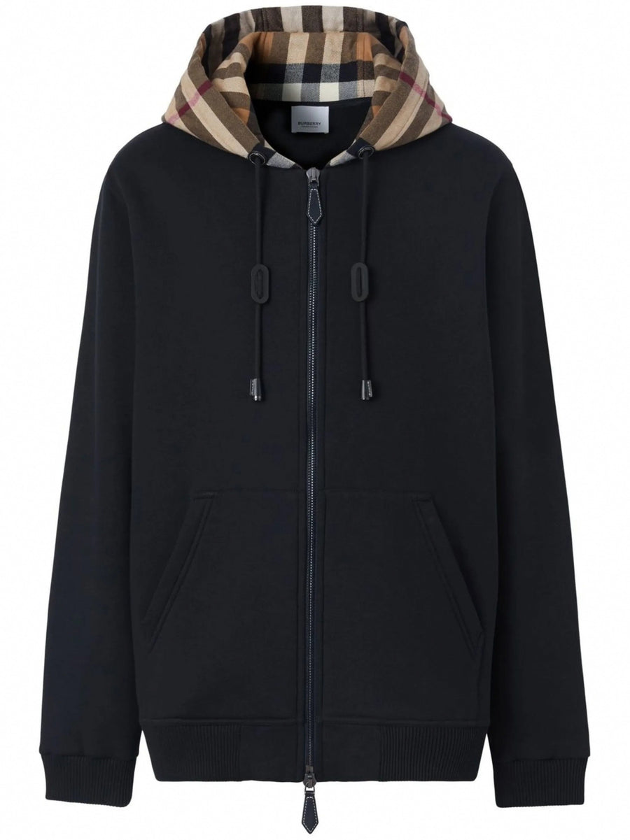 Burberry Check-Pattern Hooded Zip-Up Sweatshirt