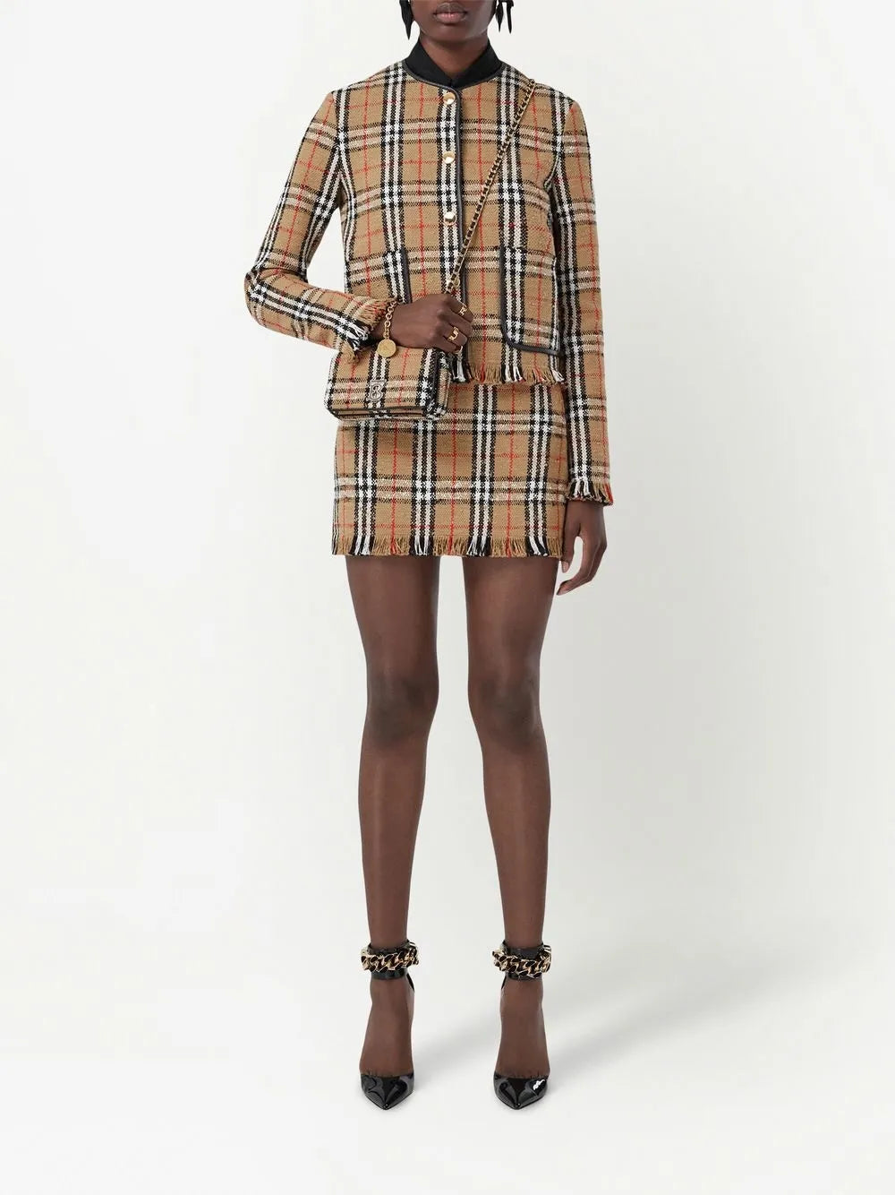 Burberry Vintage Check Tweed Fringe Jacket - image 2