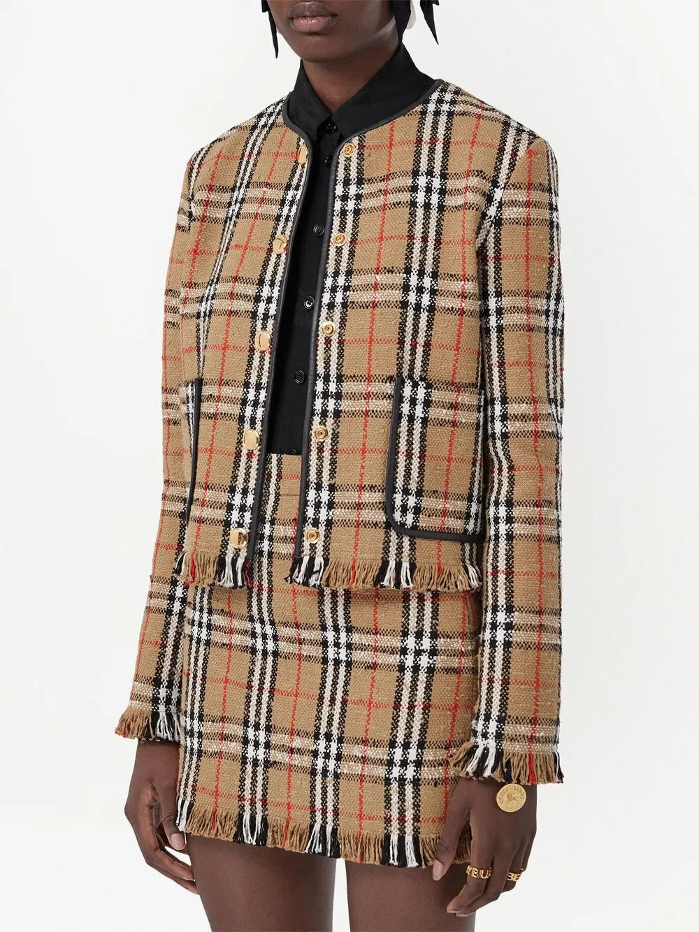 Burberry Vintage Check Tweed Fringe Jacket - image 3