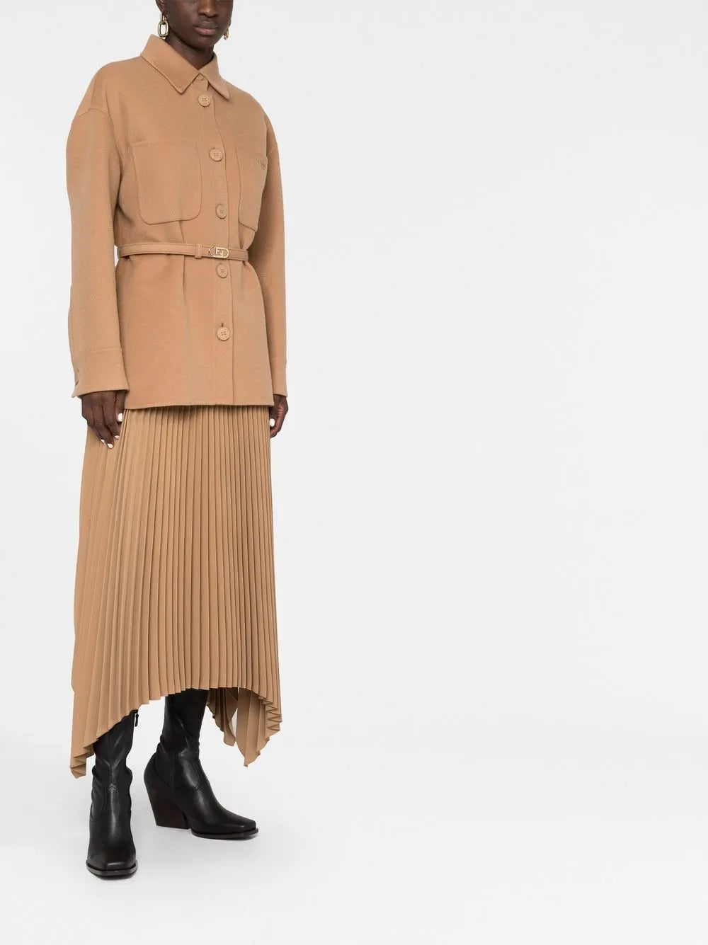 Fendi Camel Belted Overshirt Jacket - image 8