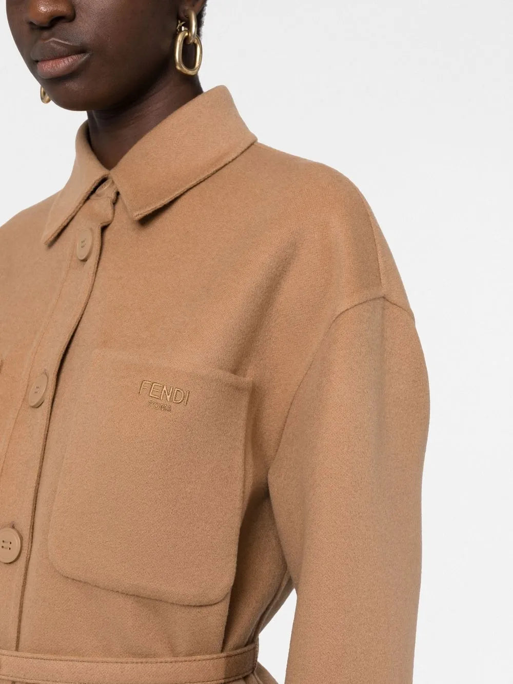 Fendi Camel Belted Overshirt Jacket - image 7