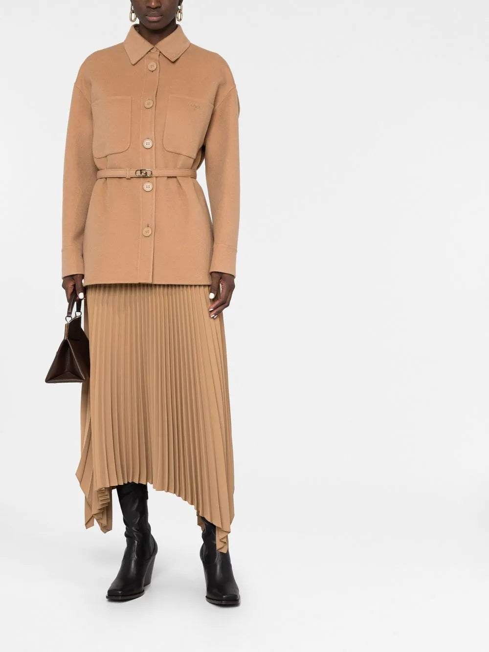 Fendi Camel Belted Overshirt Jacket - image 2