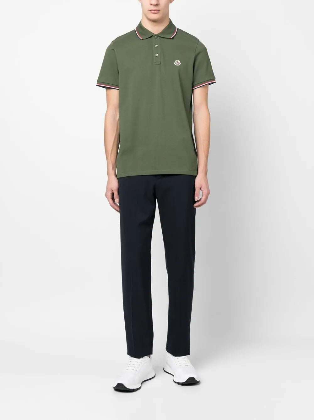 Moncler Moncler Olive Green Polo Shirt with Signature Tricolor Trim - image 2