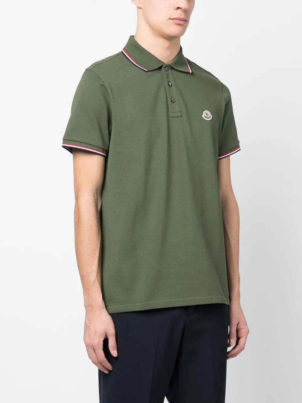 Moncler Moncler Olive Green Polo Shirt with Signature Tricolor Trim - image 3