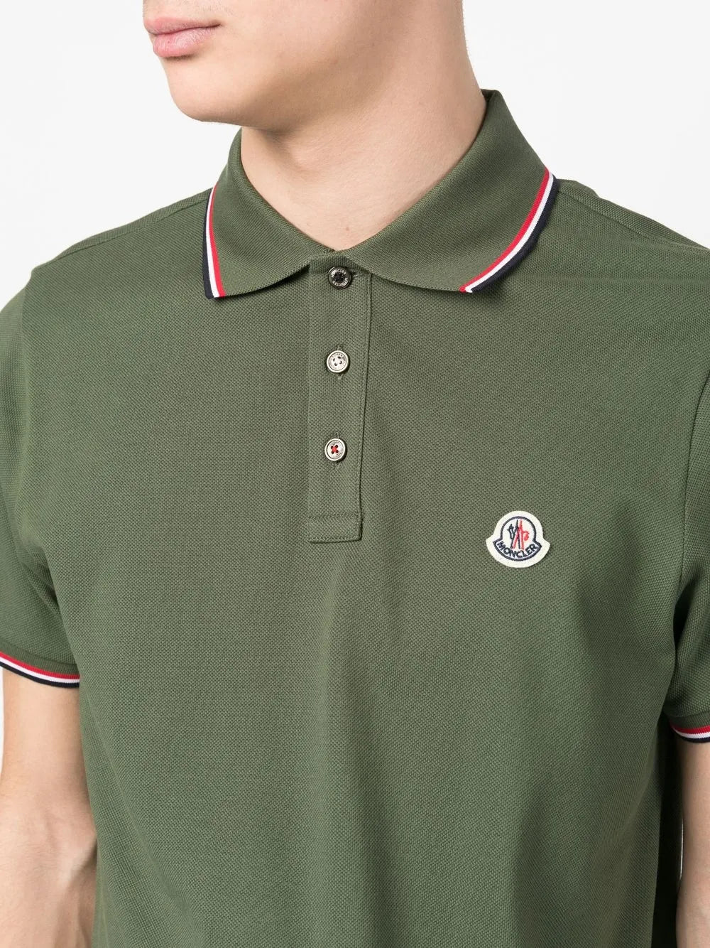 Moncler Moncler Olive Green Polo Shirt with Signature Tricolor Trim - image 7