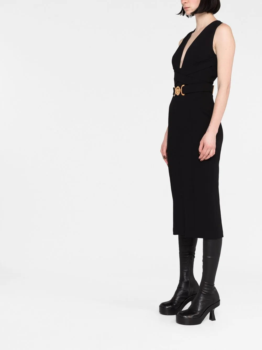 Versace Belted V-Neck Midi Dress with Medallion Detail - image 6