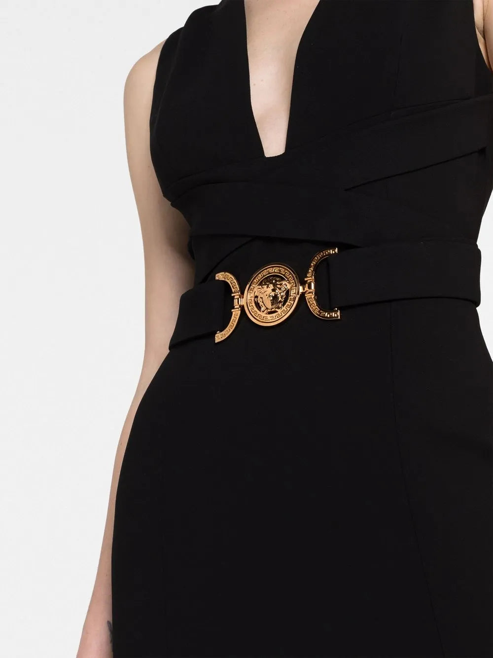 Versace Belted V-Neck Midi Dress with Medallion Detail - image 7