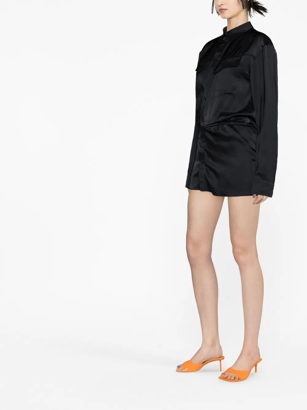 Off-White Draped Satin Shirt Dress - image 3