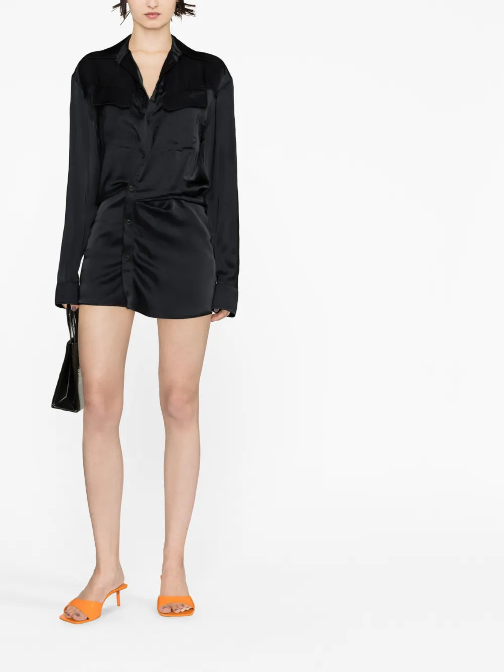 Off-White Draped Satin Shirt Dress - image 2