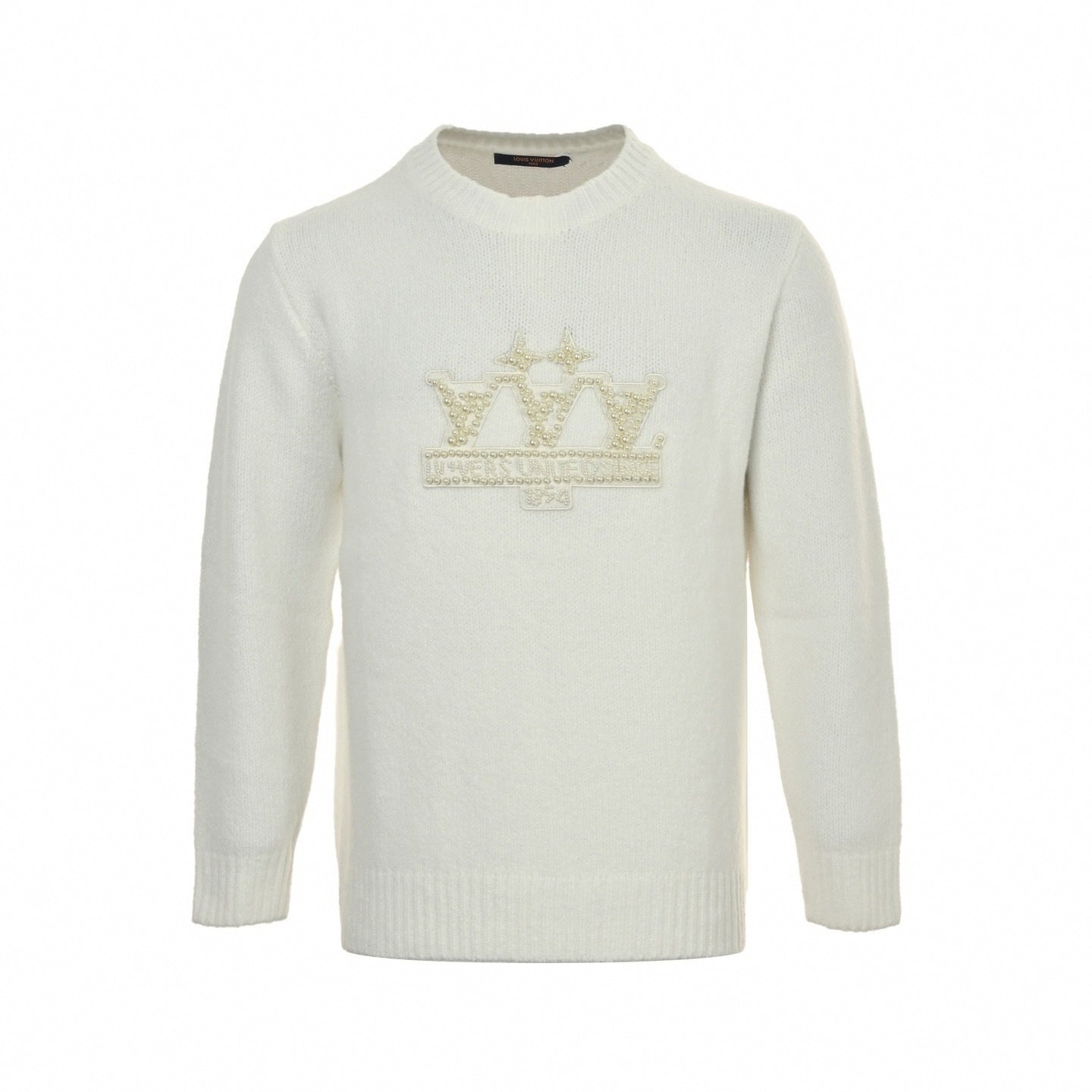 Louis Vuitton Pearl-Embellished Crown Motif Wool Knit Sweater – Ivory White