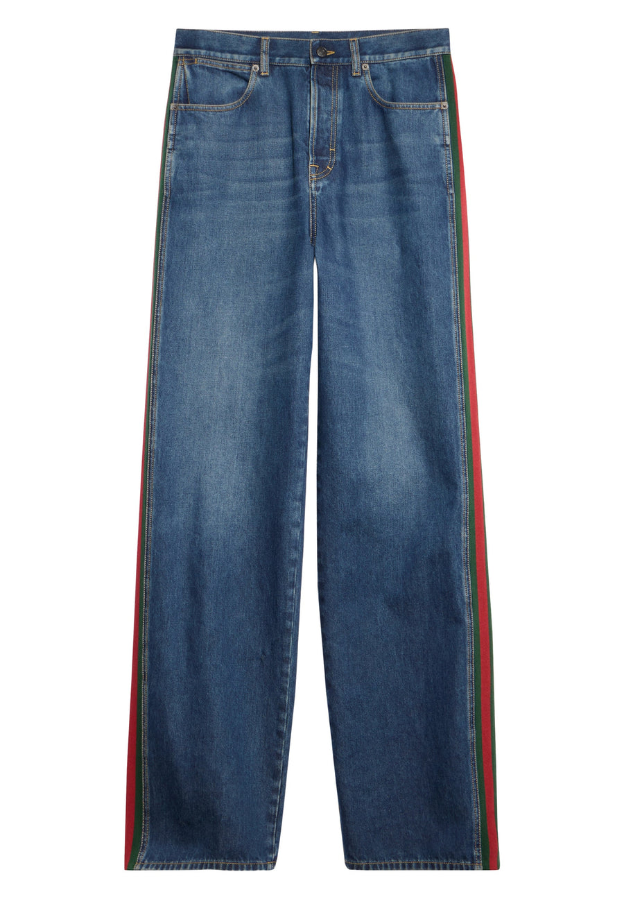 Gucci Cotton Denim Pants With Web Insert