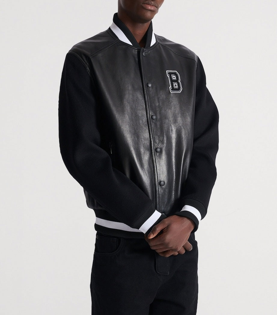 Balmain Leather & Wool Varsity Bomber Jacket - image 6