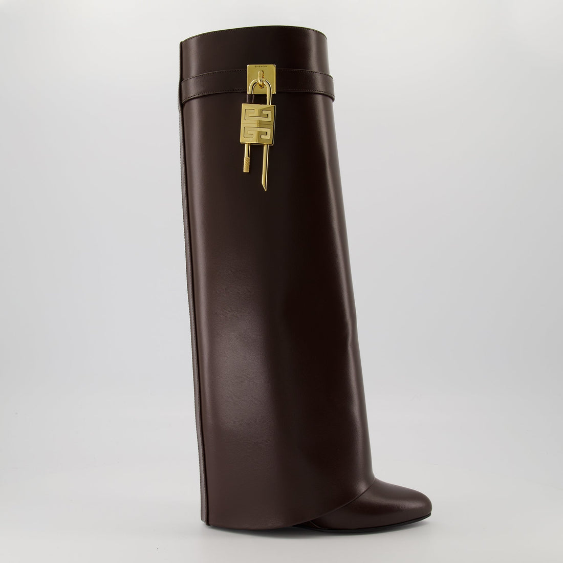 Shark Lock Brown Knee-High Wedge Boots