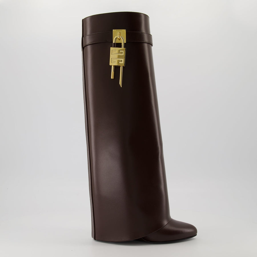 Givenchy Shark Lock Brown Knee-High Wedge Boots