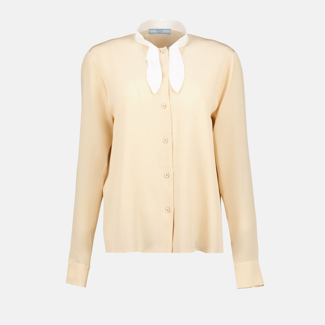 Cream Silk Bow Collar Blouse