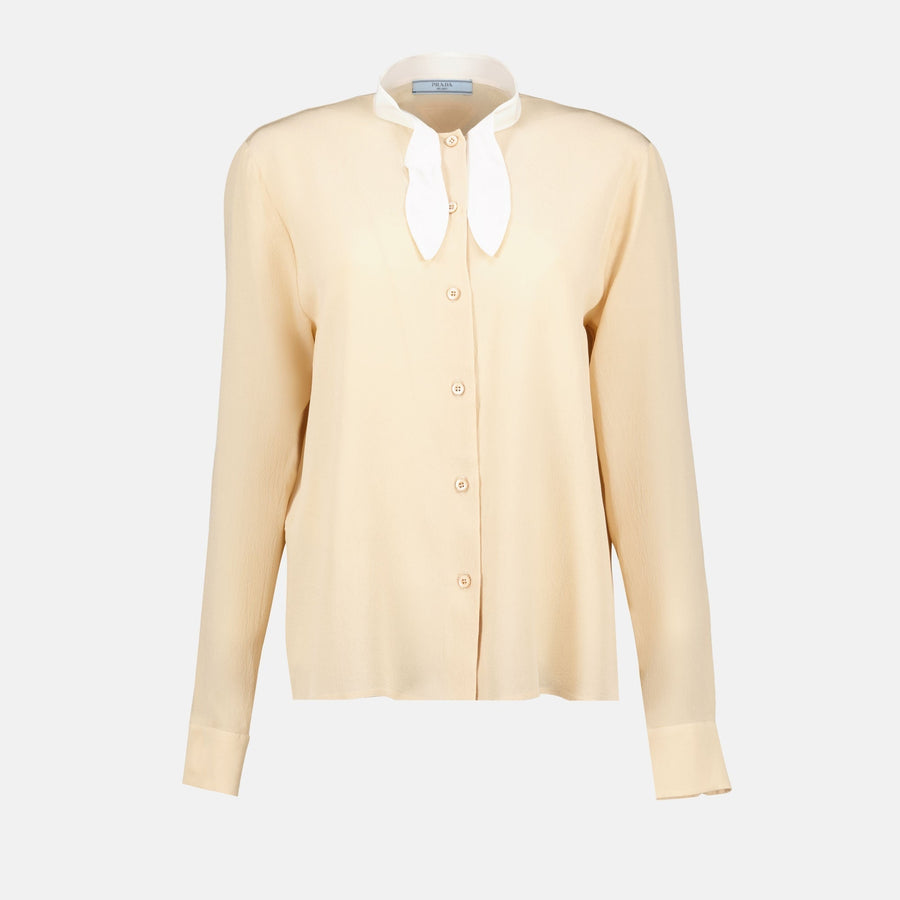 Prada Cream Silk Bow Collar Blouse