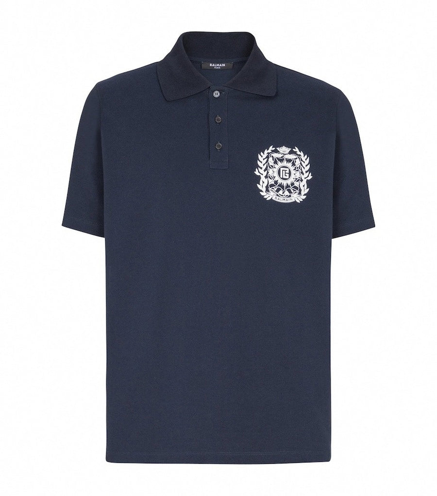Balmain Crest Cotton Polo Shirt