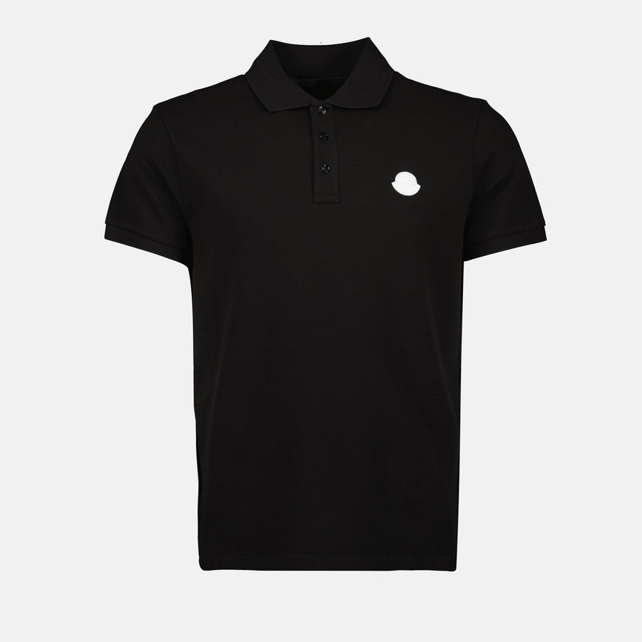 Moncler Black Polo Shirt with Tonal Logo