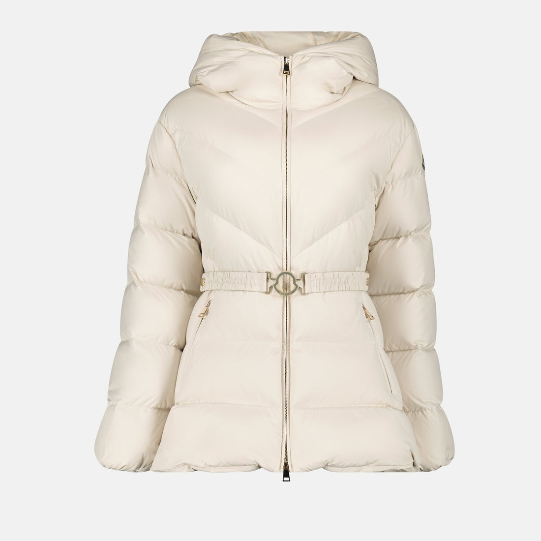 Cream Belted Hooded Puffer Jacket