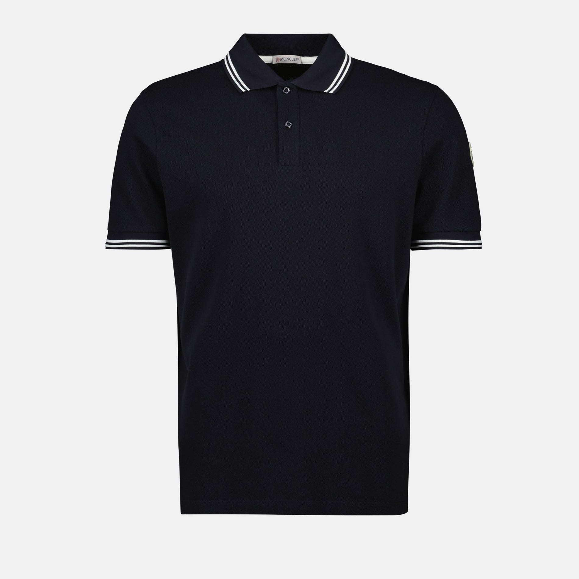 Moncler Navy Polo Shirt with Contrast Stripe Trim