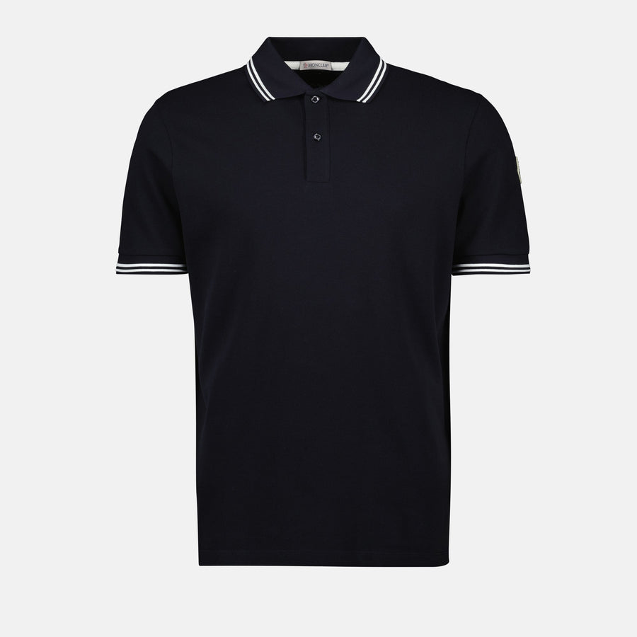 Moncler Navy Polo Shirt with Contrast Stripe Trim