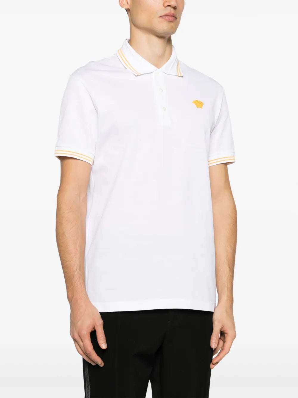 Versace Versace White Polo Shirt with Yellow Medusa Embroidery - image 3