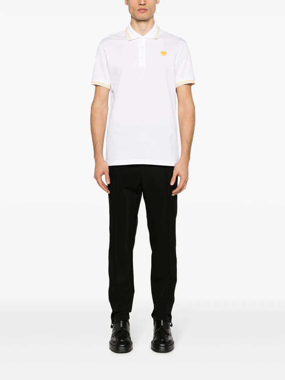 Versace Versace White Polo Shirt with Yellow Medusa Embroidery - image 2