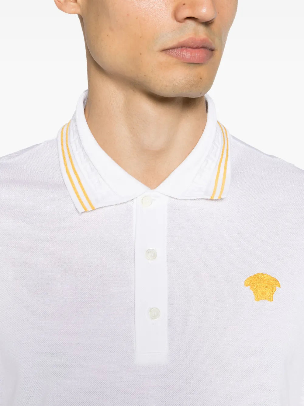 Versace Versace White Polo Shirt with Yellow Medusa Embroidery - image 7