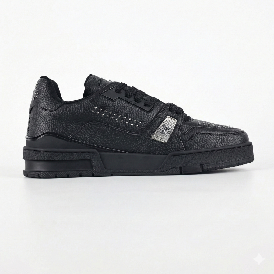 Louis Vuitton LV Black Leather Studded Low-Top Sneakers