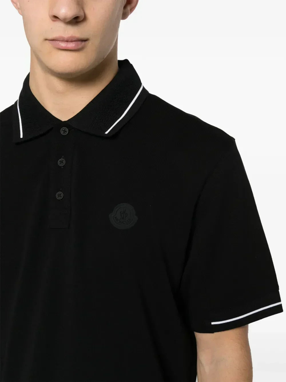 Moncler Moncler Black Polo Shirt with Tonal Logo and Contrast Trim - image 7