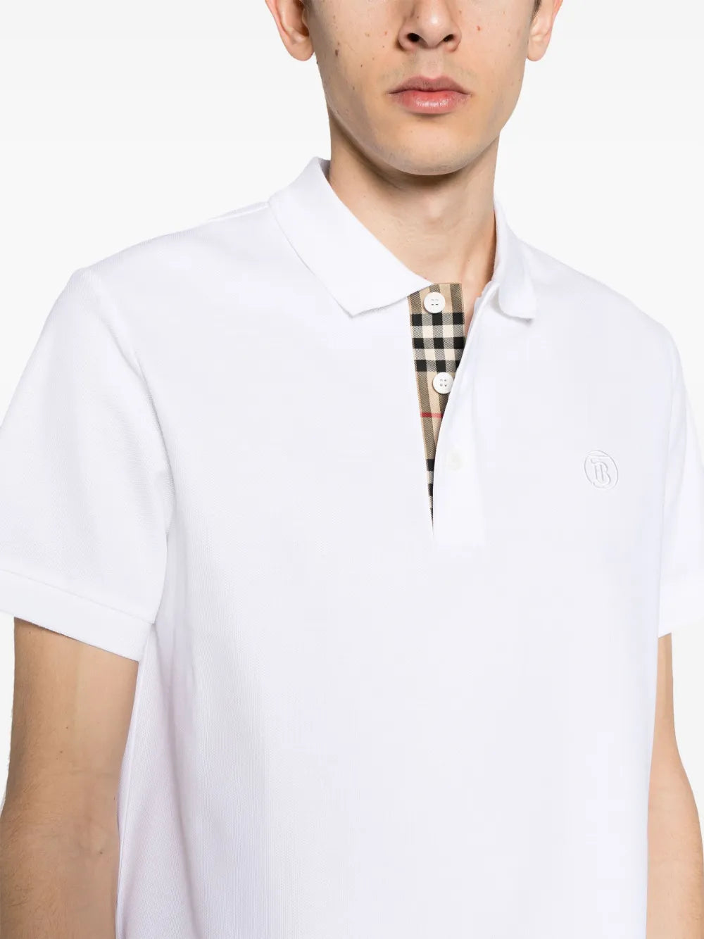 Burberry White Polo with Check Placket Detail - image 7