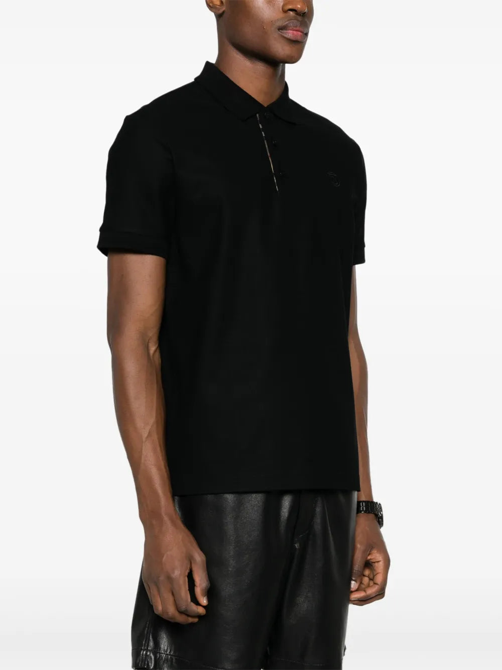 Burberry Black Polo with Check Placket Detail - image 3