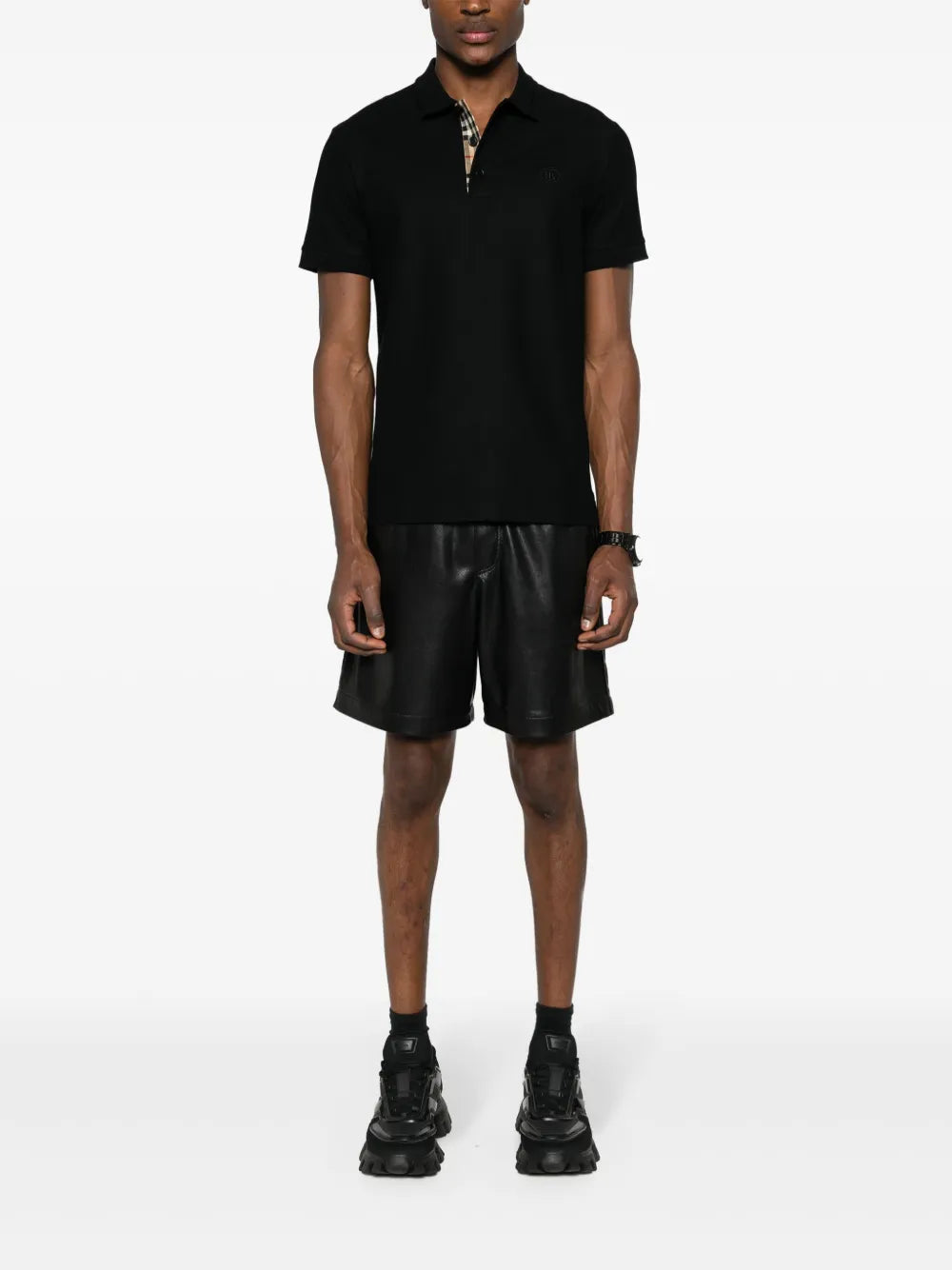 Burberry Black Polo with Check Placket Detail - image 2