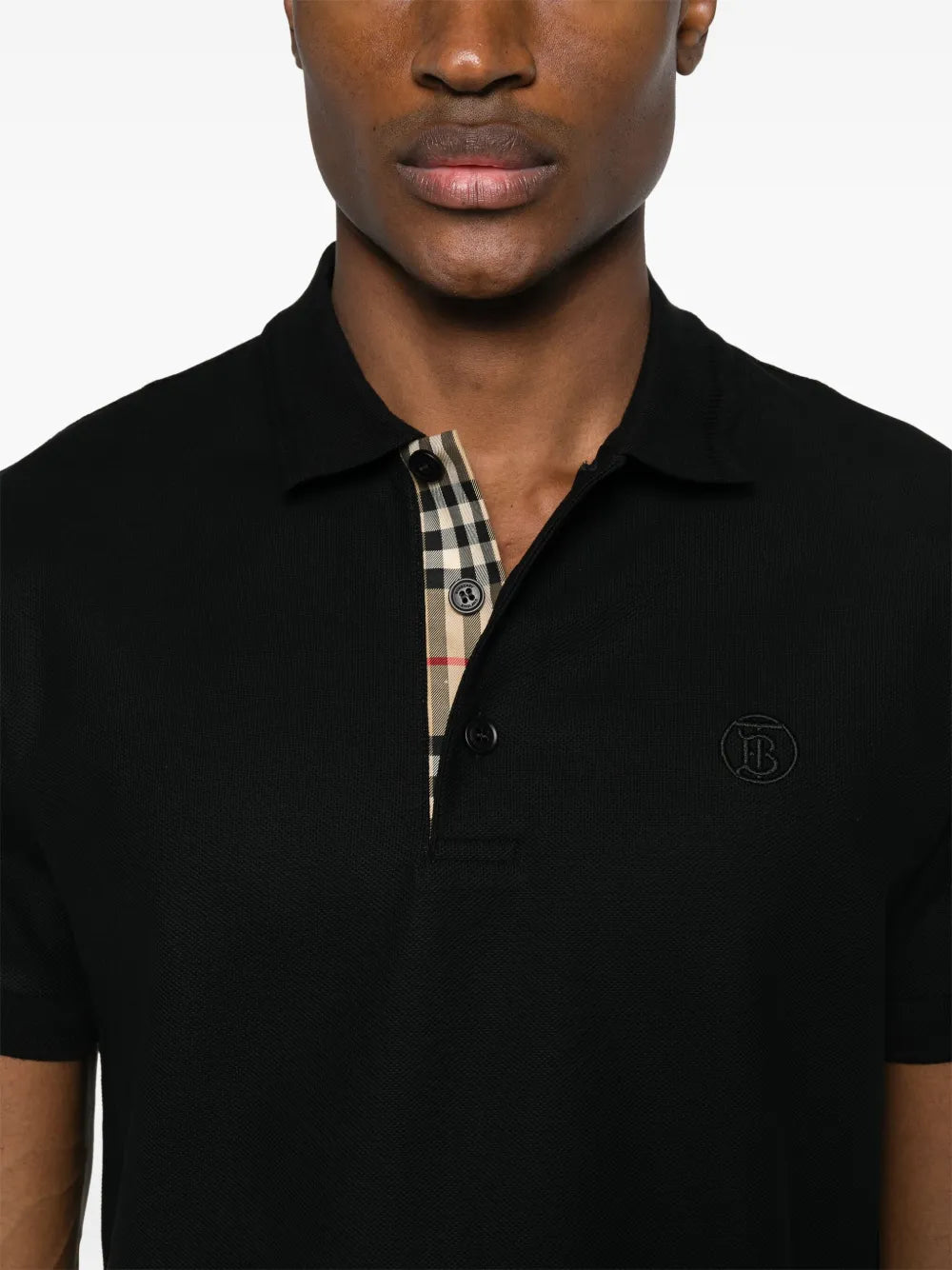 Burberry Black Polo with Check Placket Detail - image 7