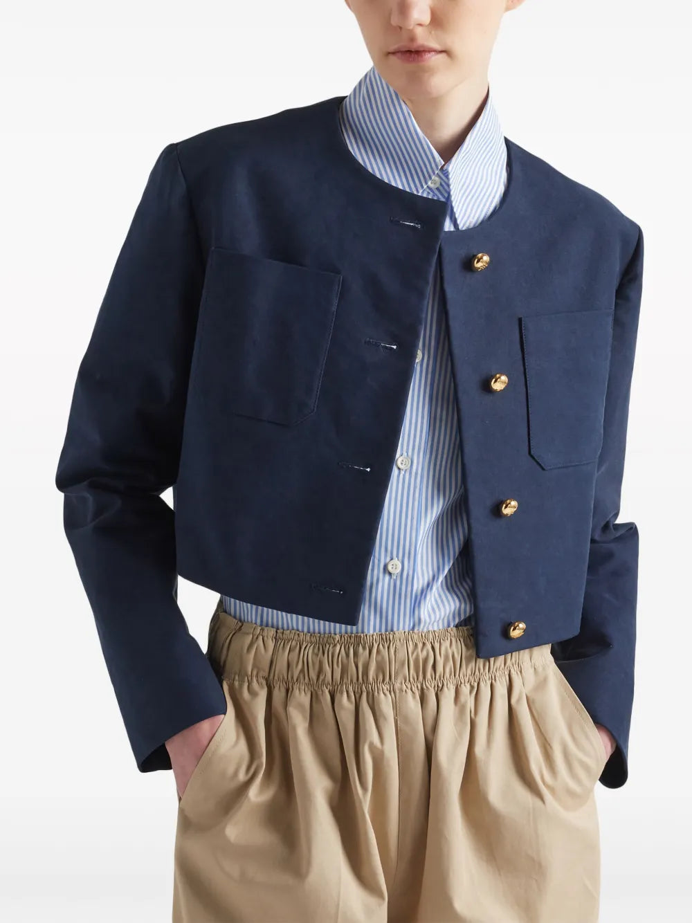 Prada Cropped Structured Jacket with Gold Buttons - image 7