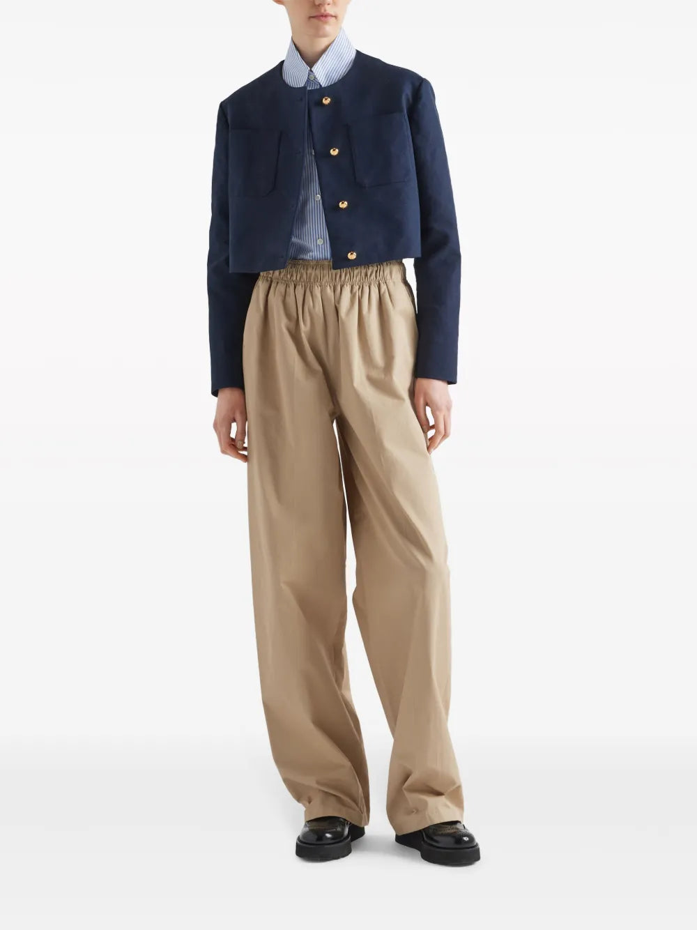 Prada Cropped Structured Jacket with Gold Buttons - image 2