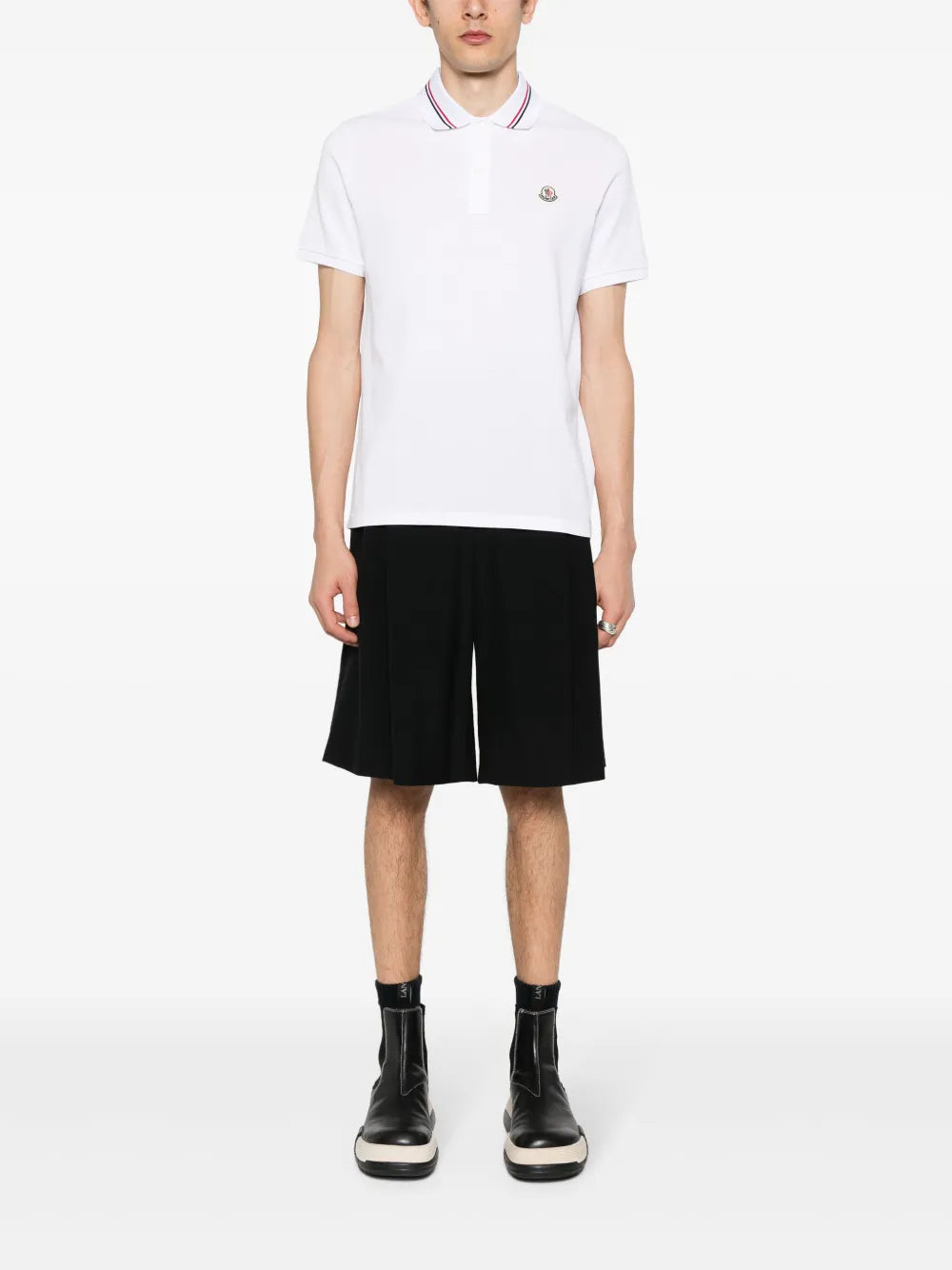 Moncler Moncler White Polo Shirt with Signature Tricolor Collar - image 2