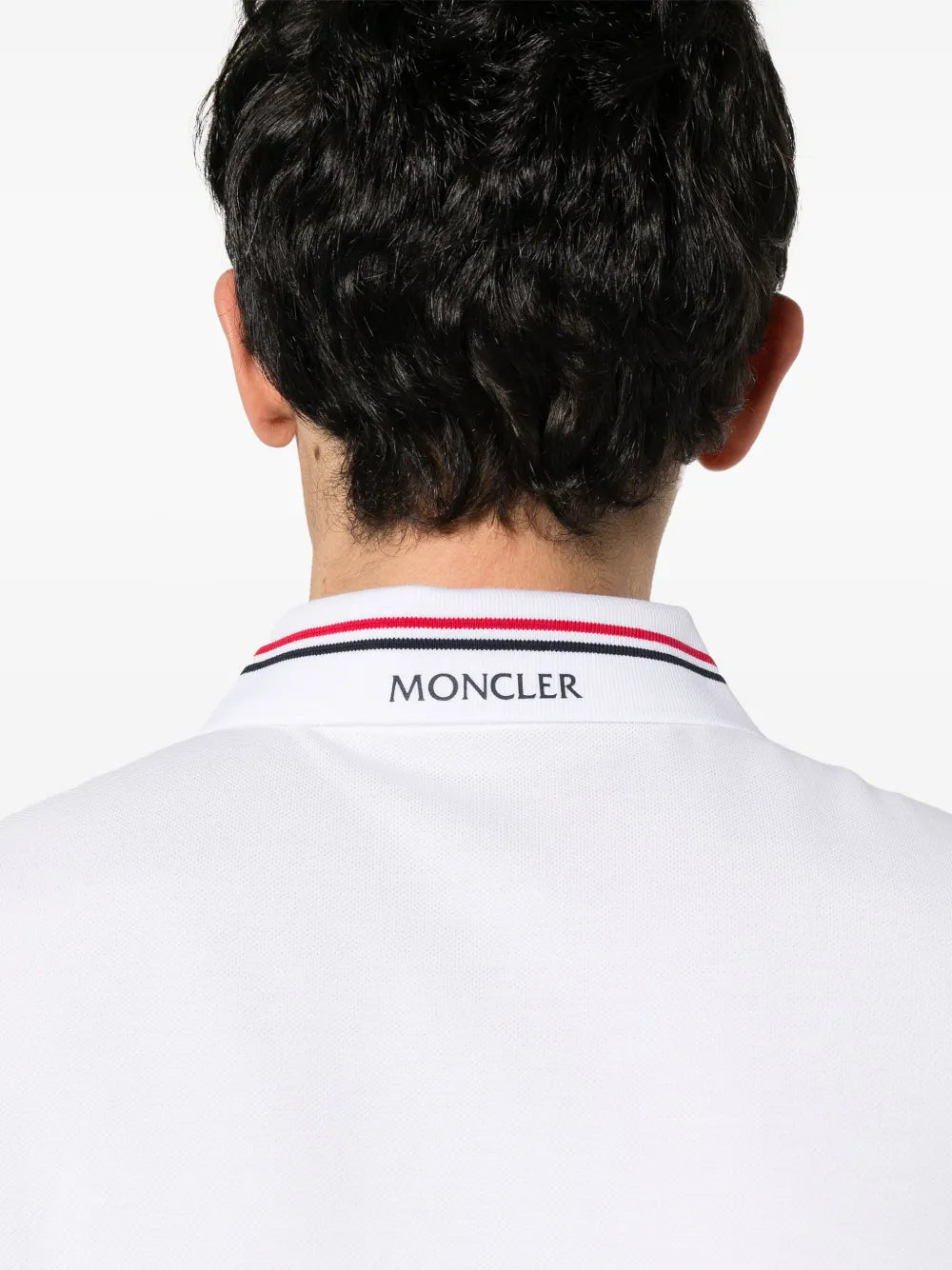 Moncler Moncler White Polo Shirt with Signature Tricolor Collar - image 7