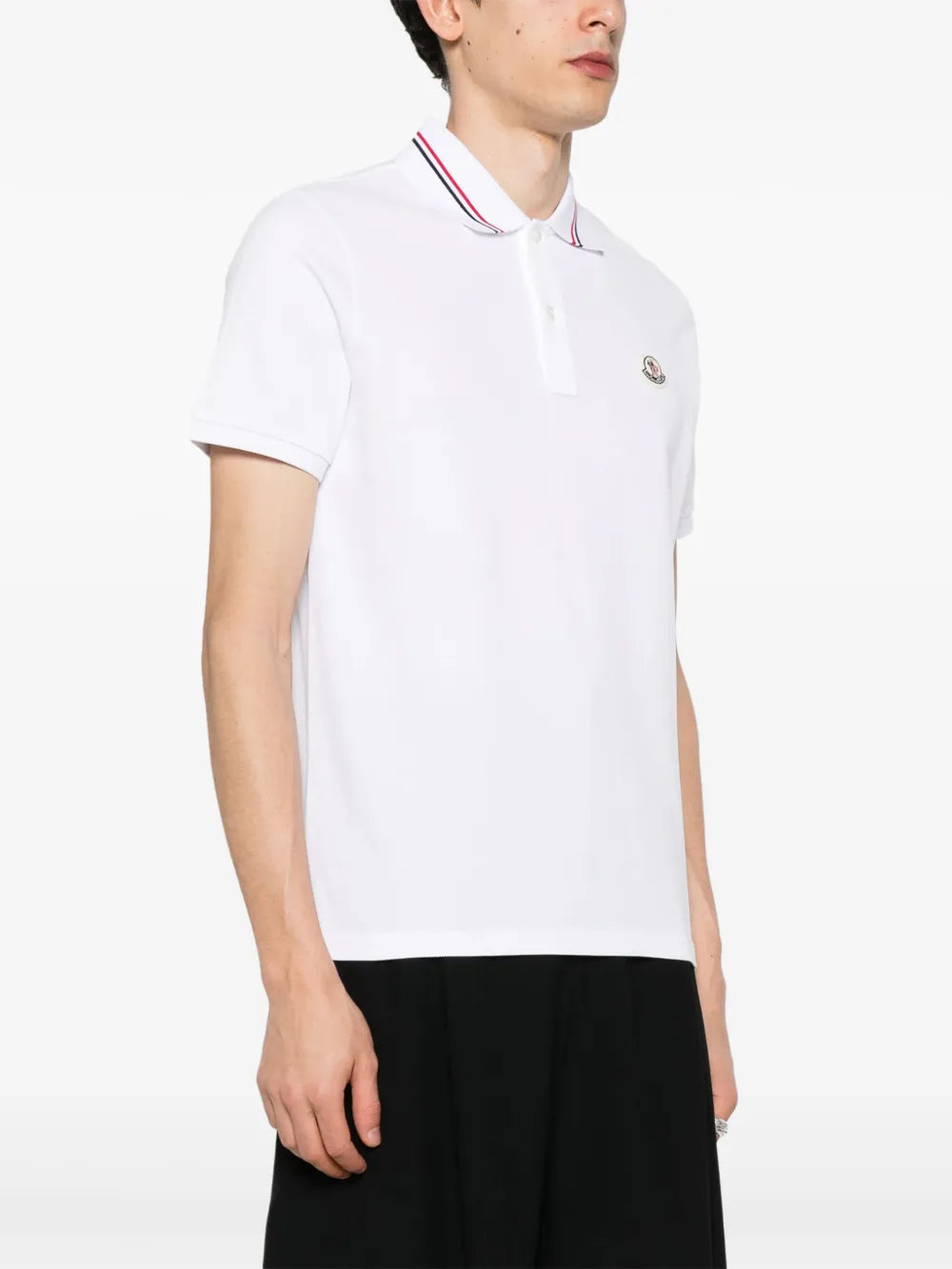 Moncler Moncler White Polo Shirt with Signature Tricolor Collar - image 3