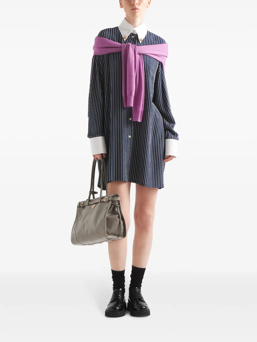 Prada Navy Striped Oversized Shirt - image 2