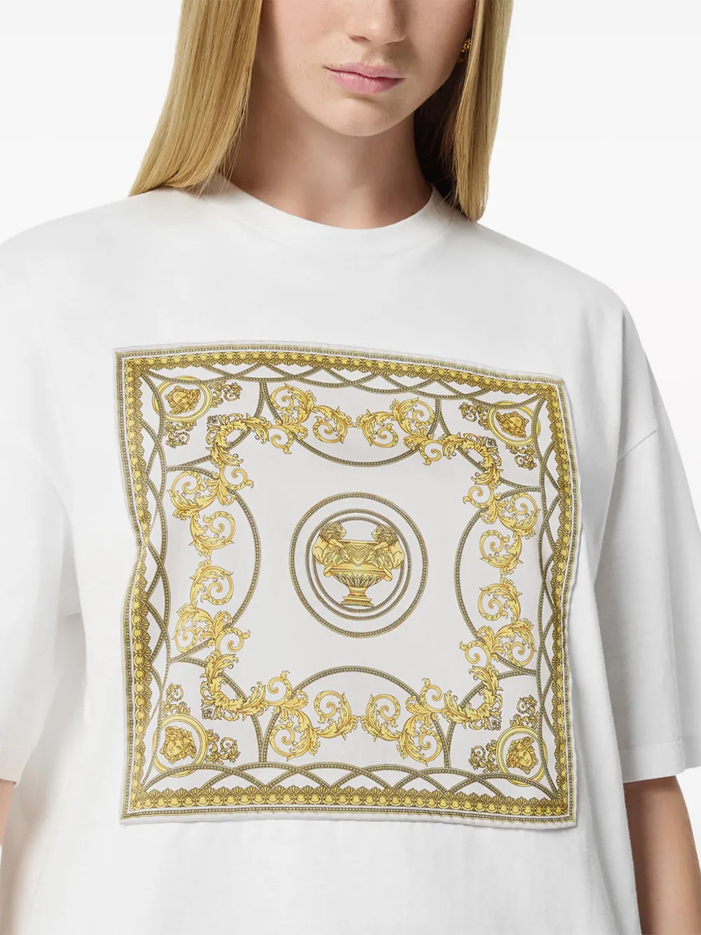 Versace Baroque Print Oversized T-Shirt – White & Gold - image 6