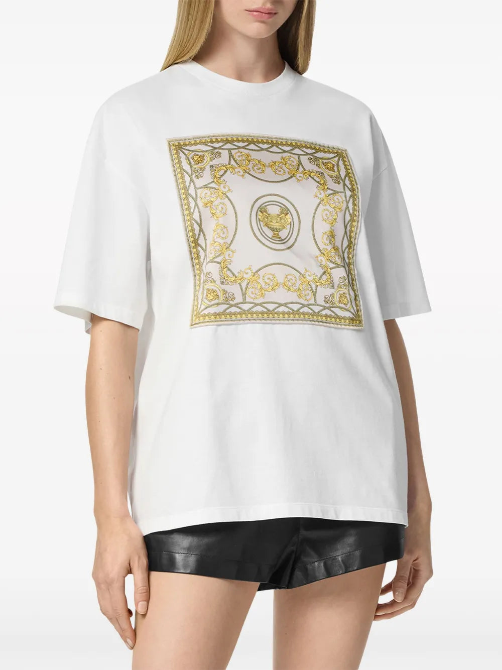 Versace Baroque Print Oversized T-Shirt – White & Gold - image 2