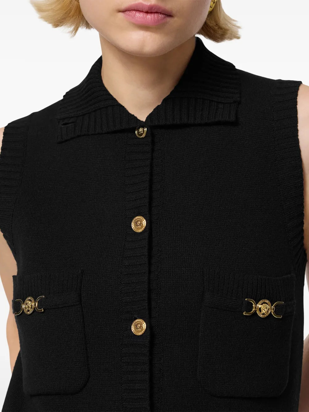 Versace Medusa Button Knit Sleeveless Dress - image 7