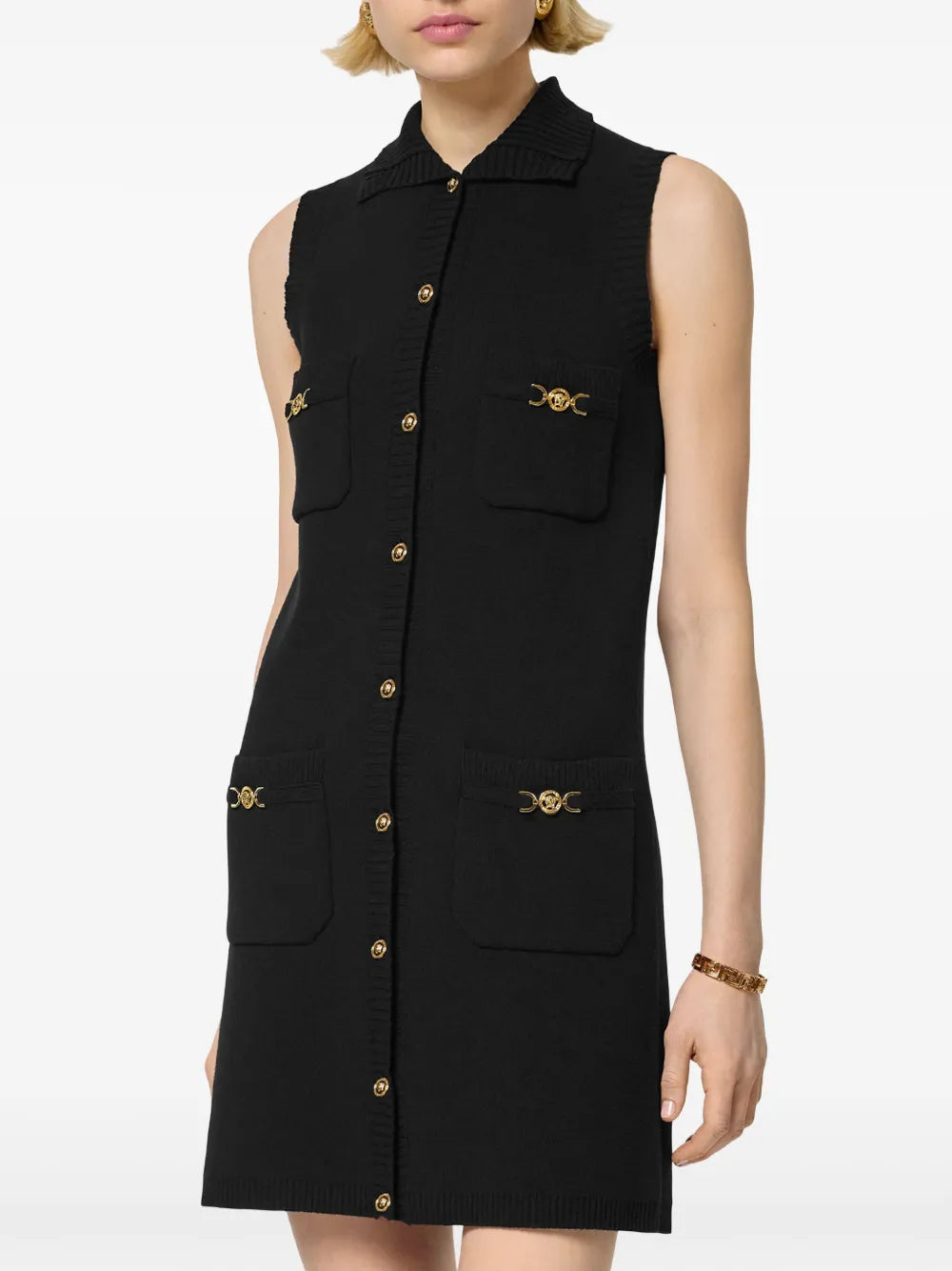 Versace Medusa Button Knit Sleeveless Dress - image 3