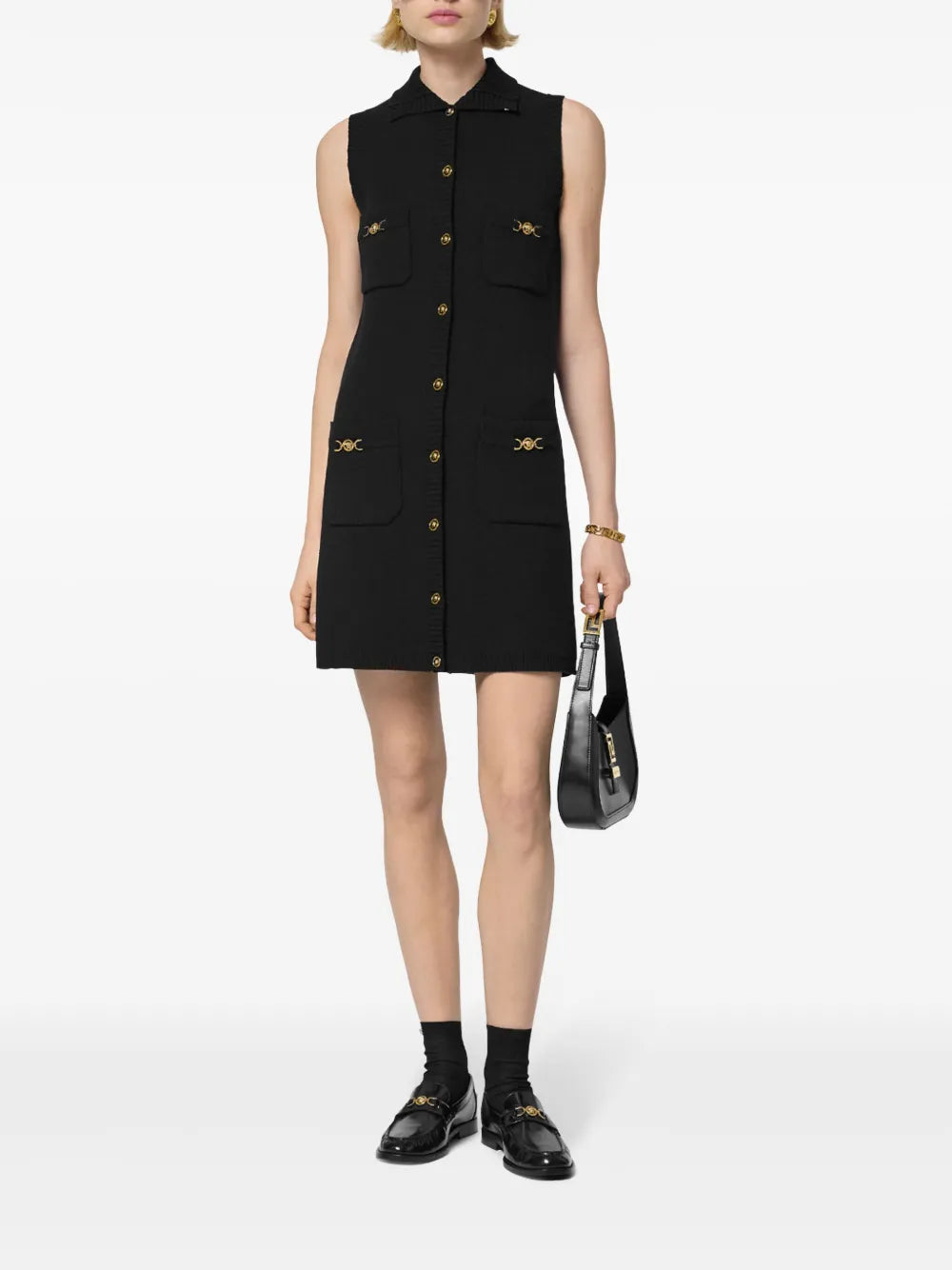 Versace Medusa Button Knit Sleeveless Dress - image 2
