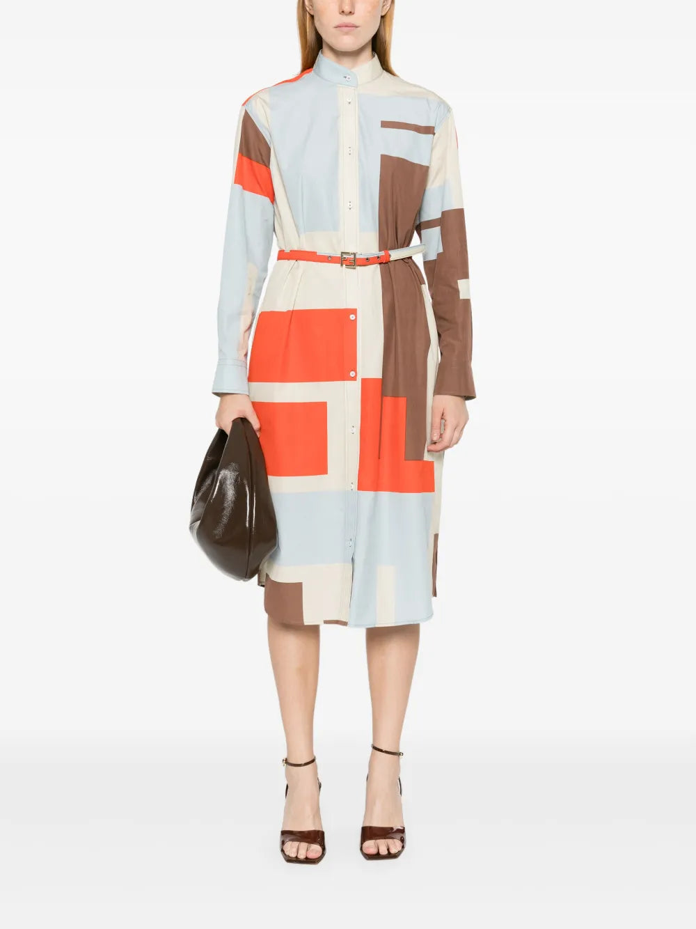 Fendi Abstract Color-Block Belted Shirt Dress - image 2